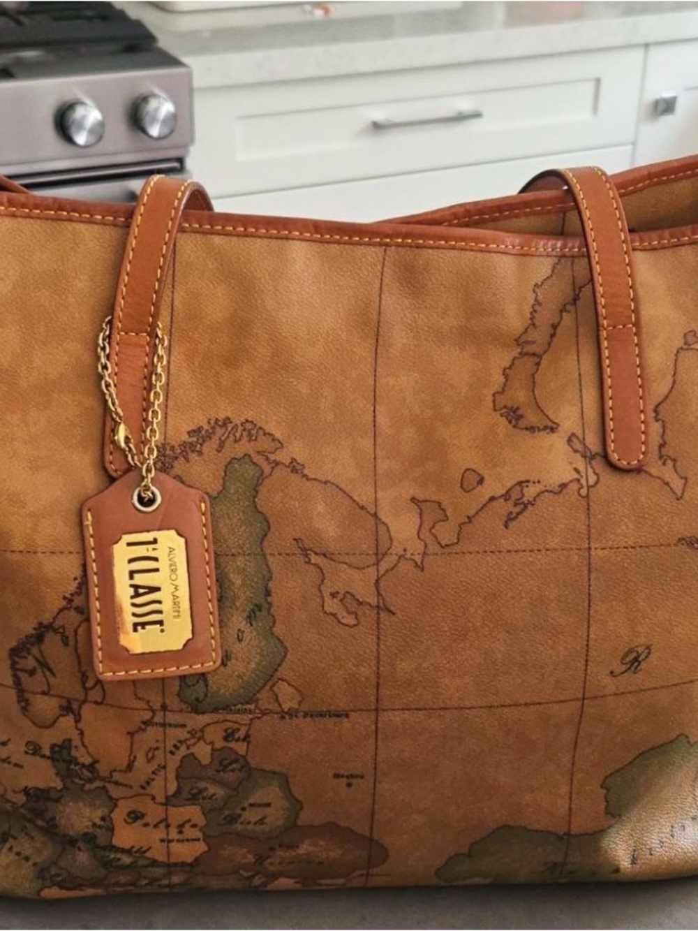 Vintage Alviero Martini 1A Classe Geo Map Large Tote Bag